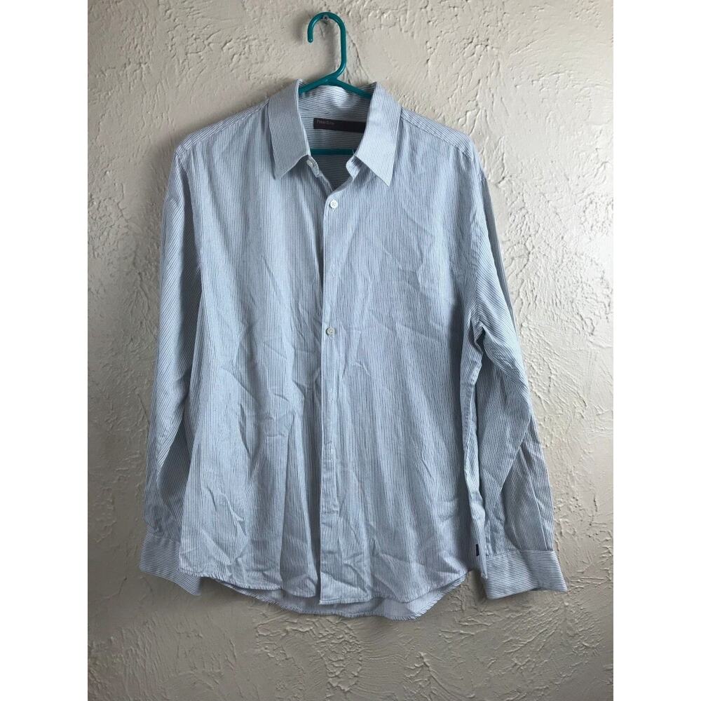 PERRY ELLIS Mens Size Large‎ Button Down Dress Shirt Pinstripe LS 100% Cotton